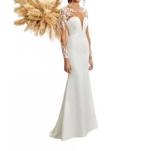 NEW DEMETRIOS illusion sleeve gown in ivory/natural